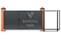 Откатные ворота 4,5 метра с калиткой размером 4500×2900 ЗМК-7929