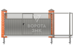 Раздвижные ворота 2250×2800 с калиткой для частного дома ЗМК-7636
